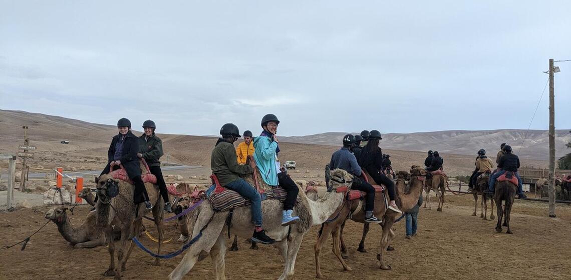 woman riding a camel in israel